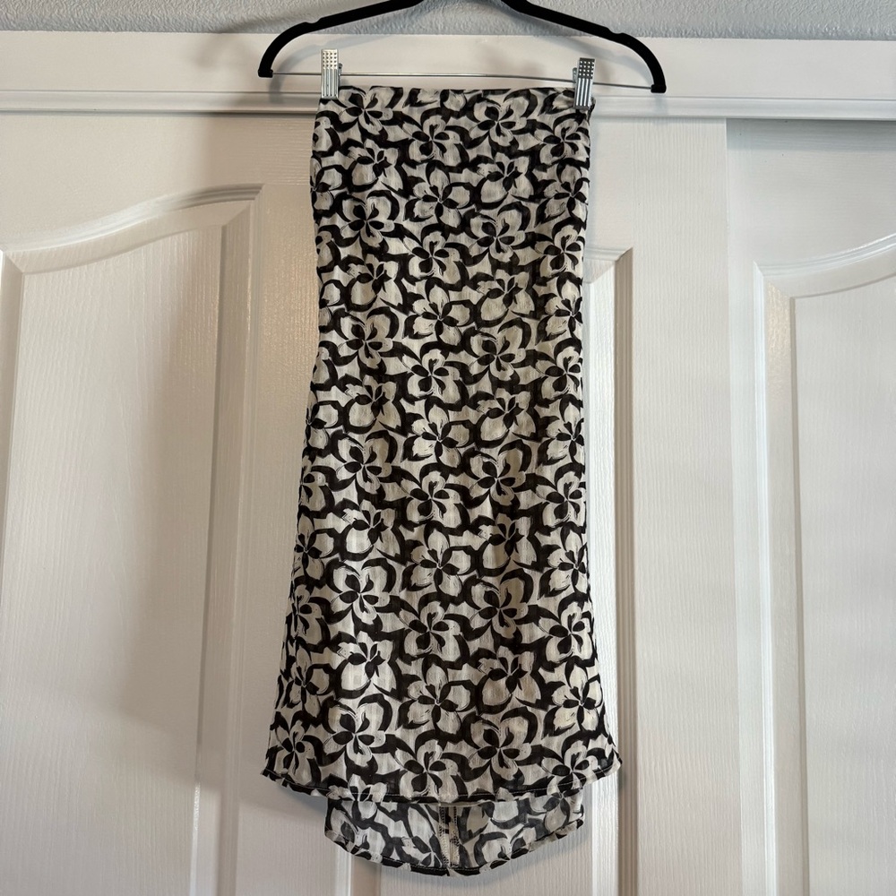 Floral Black and White Strapless Dress